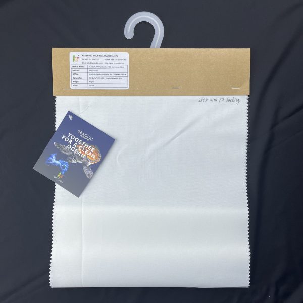 Recycled PET polyester oxford 210D plain woven with SEAQUAL YARN from ocean plastic